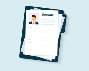 Resumes. CV application. Selecting staff. Resume template for web landing page, banner, presentation, social media. Analyzing personnel resume. Recruitment, concept of human resources management