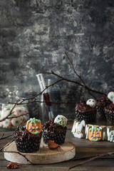 Chocolate Cupcakes with Creepy Marshmallow Sweets for Halloween Parties.