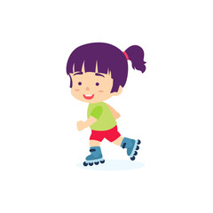 Cute girl playing roller skate soccer, kids sport vector illustration