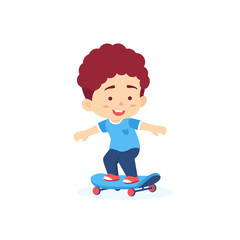 Cute boy playing skateboard, kids sport vector illustration