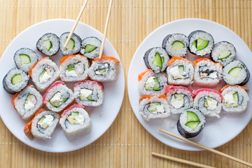 Sushi. Japanese national cuisine. Traditional fresh japanese sushi rolls