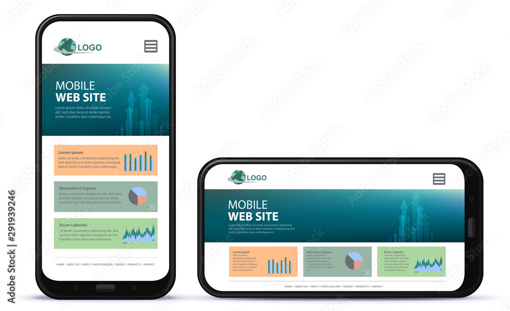 Poster responsive website design with vertical and horizontal mobile phone screen