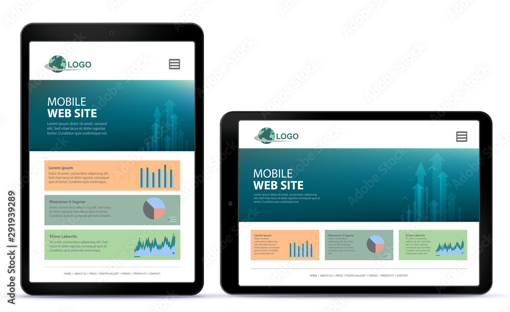 Poster responsive website design with vertical and horizontal tablet computer screen
