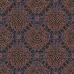Seamless pattern brown and dark blue mandala ornament.