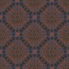 Seamless pattern brown and dark blue mandala ornament.