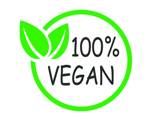 Organic 100% vegan design template raw healthy food. Vector illustration icon.