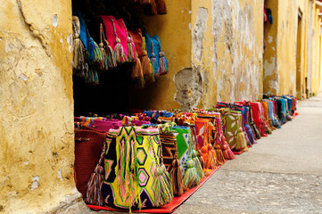 Street stall with hand-made souvenirs from Cartageny, Colombia