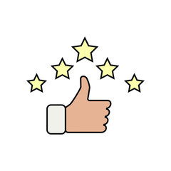 Hand and star signage design trendy. Like color icon. Thumbs up illustration. Good, nice, ok hand gesture. Social media button. Rating, ranking. Contour symbol. Vector isolated outline. 