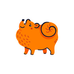 Happy cartoon puppy spitz on white background. Dog beauty salon. Funny puppy character in the spa. Dog care, grooming, hygiene, health. Pet shop, accessories. Flat style vector illustration.