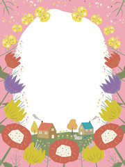 Flowers and butterflies circle frame, hand drawn template