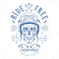 vintage skull biker label monogram black isolated