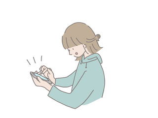 スマホを持った女の子　気づく