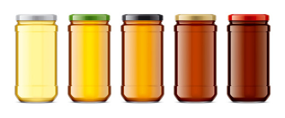 Set of Glass Jar with Honey. 