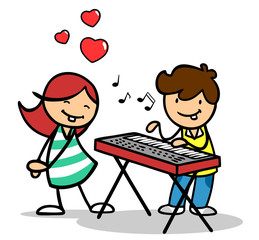 Mädchen liebt Junge am Keyboard