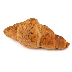 Croissant isolated on white background. Sprinkled with seeds. 