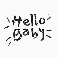Baby shower.Hello baby vector lettering.doodle drawing.