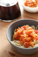 pasta with vegetables. gluten free. lunch for two