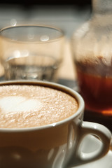 cappuccino and alternative coffee. close-up