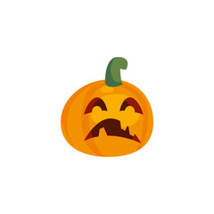 halloween pumpkin with fear face on white background