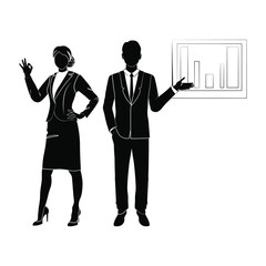 Man show graph chart icon. man show graph chart vector icon for web design isolated on white background. OK! Smiling businesswoman show a okay hand sign. Portrait of businesswoman in a flat style. 