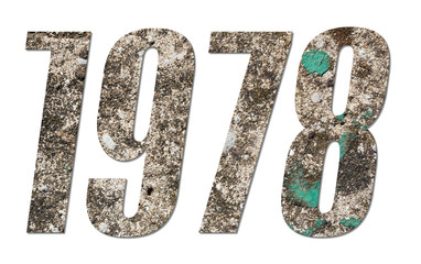 Year 1978 with old concrete wall on white background