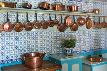 Giverny, France-7 july 2019: kitchen of Claude Monet