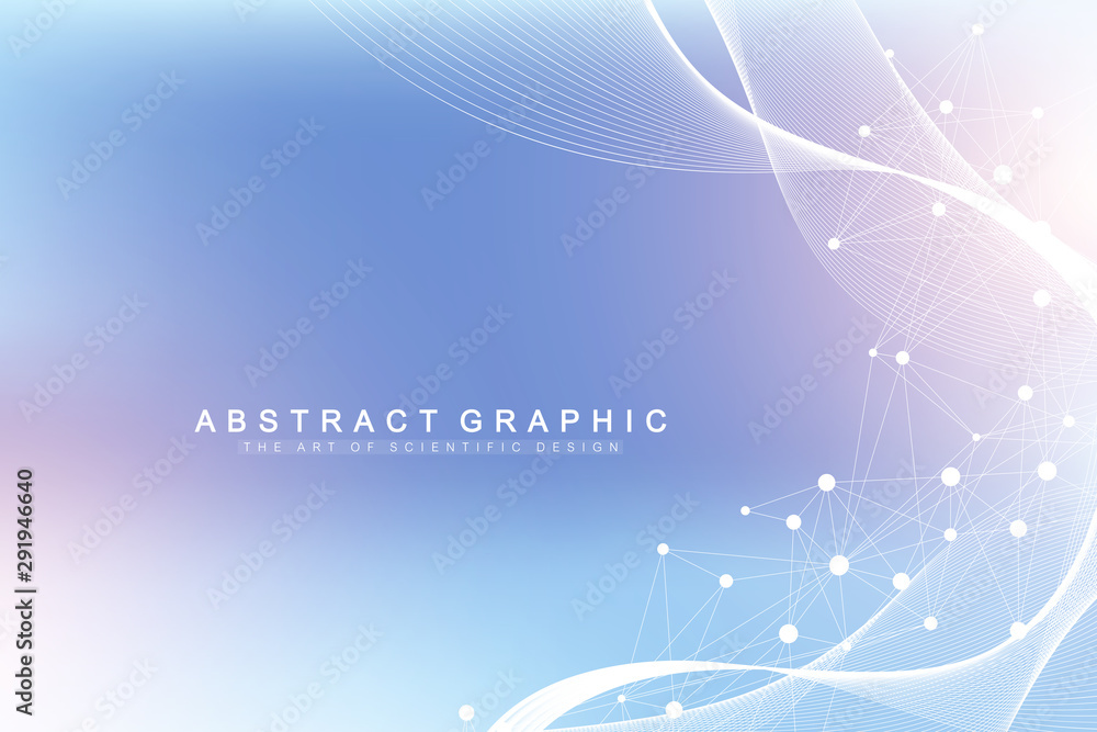 Poster Expansion of life. Colorful explosion background with connected line and dots, wave flow. Visualization Quantum technology. Abstract graphic background explosion, motion burst, vector illustration.