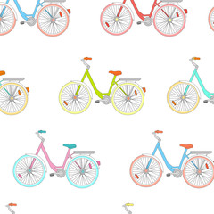 Fototapeta premium Vestor seamless pattern with colorful bicycles. Background, texture, wallpaper
