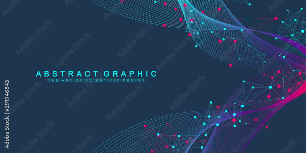 Poster expansion of life. colorful explosion background with connected line and dots, wave flow. visualizat