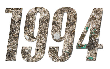 Year 1994 with old concrete wall on white background
