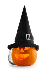 Halloween pumpkin with witches hat