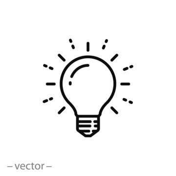 lightbulb idea icon, knowledge innovation, bulb logo, light solution thinking, thin line symbols for web and mobile phone on white background - editable stroke vector illustration eps10