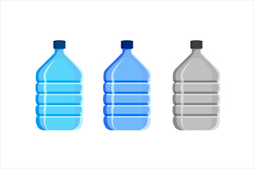 Fototapeta premium Big plastic water bottle, gallon, canister for cooler set. Light blue dark blue gray vector illustration isolated on white background 