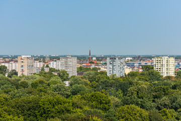 Fototapeta na wymiar Panoramic city view of Berlin from the top of the Berlin Victory Column in Tiergarten, Berlin, with modern skylines and churches.