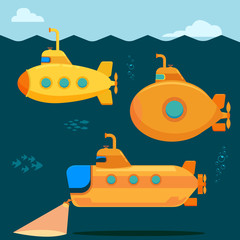 Yellow Submarine undersea , flat cartoon style