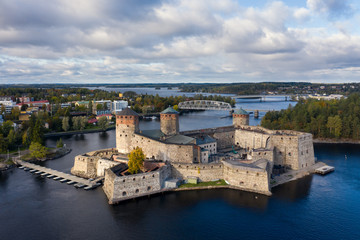 Fototapeta na wymiar City Savonlinna bird's eye view, view of the castle Olavinlinna.