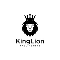 Silhouette of the abstract lion's head with a crown on it logo design