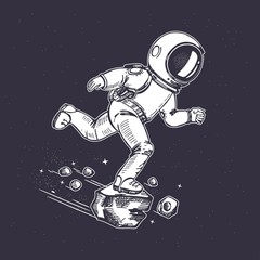 Astronaut runs in space. Sketching graphics. Hand-drawn graphics. © Tutsi_N