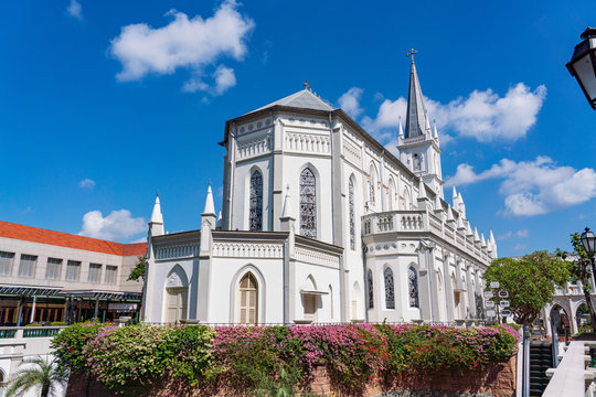 Chijmes church at Singapore with blue sky background