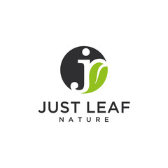 Illustration of an abstract J sign combined with a modern leaf in a circle logo design