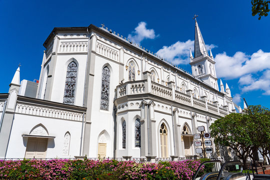 Chijmes church at Singapore with blue sky background