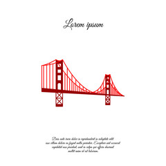 US symbol - Golden Gate Bridge. Vector landmark isolated over the white background. San Francisco, United States of America. Side view. Flat style illustration. icon red logo. 