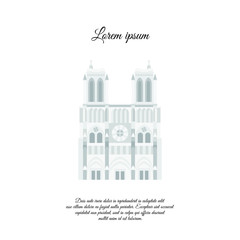 Notre Dame de Paris gray vector. Travel vector banner or logo. The famous Cathedral of Notre Dame de Paris, France. French landmark. The Catholic Church in the center of Paris, Gothic architecture