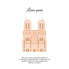 Naklejka premium Notre Dame de Paris color vector. Travel vector banner or logo. The famous Cathedral of Notre Dame de Paris, France. French landmark. The Catholic Church in the center of Paris, Gothic architecture