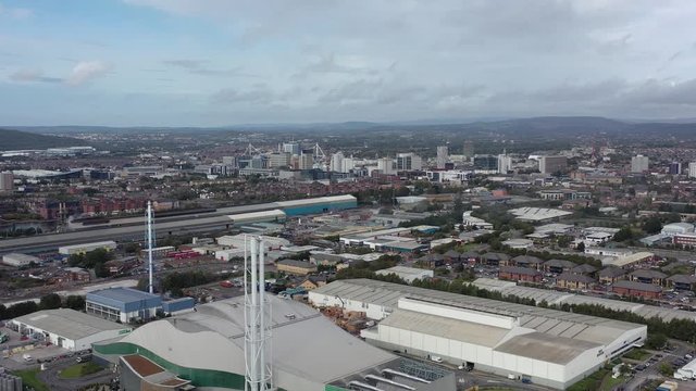 Aerial view of Garbage incineration plant. Waste incinerator plant in Splott, Cardiff, Wales, UK.  The problem of environmental pollution by factories