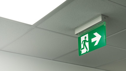 Notausgang in Bürogebäude - Leitsystem und Piktogramm