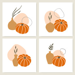 Vector set of square cards with autumn compositions. - 291952812