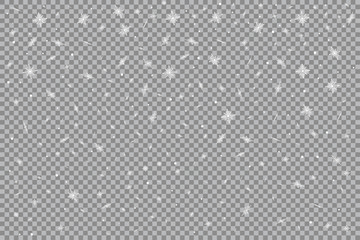 Falling snowflakes isolated on transparent background. Winter vector illustration.