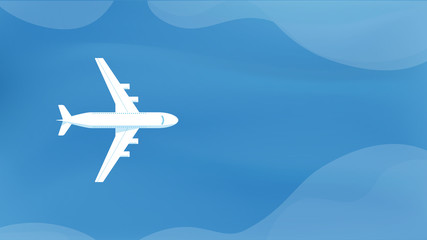 Passenger plane top view flying above the ocean or sea.