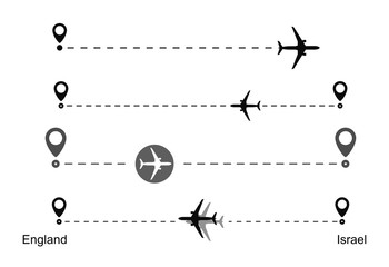 Airplane airline line path vector travel line icon.Plane flight line.  Vector illustration.
